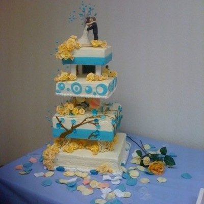 Teal And Peach Wedding Cake