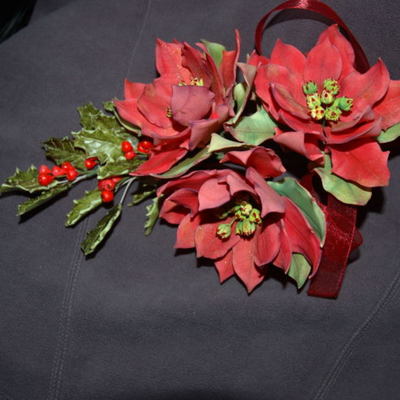 Gumpaste Poinsettias & Holly Spray