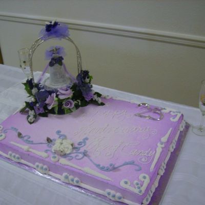 Full Sheet Cake For 25Th Wedding Anniversary With Fondant Roses