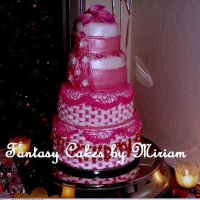 Fushia And White Stacked Birthday Cake