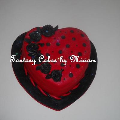 Red Fondant Wedding Cake With Black Roses