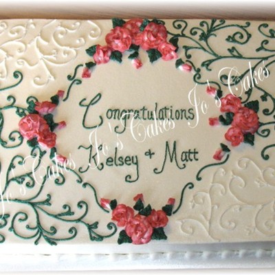 Fuschia Roses And Jade Scrolls Shower Cake