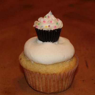 Vanilla Bean Cupcake With A Mini-Cupcake Topper