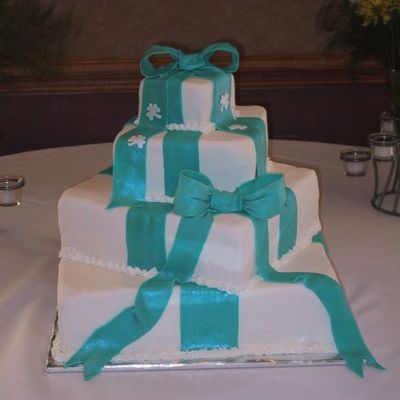 Square Fondant With Bows Wedding Cake