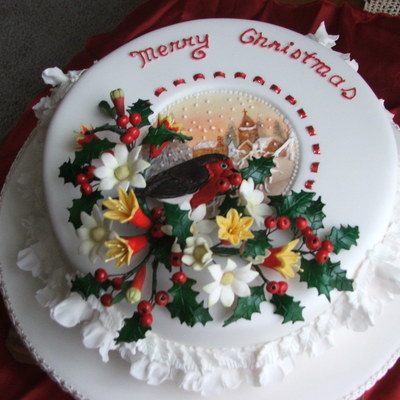 Christmas Cake With Robin And Smocking