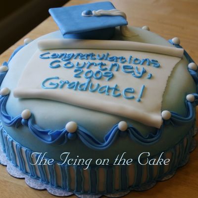 Blue And White Graduation Cake