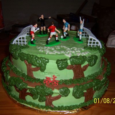 Birthday Cake With Soccer And Bike Riding Trails.