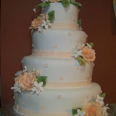 Peach Rose Wedding Cake