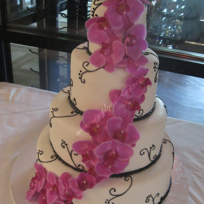 Fondant And Orchid Wedding Cake