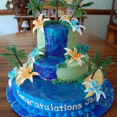 Tropical Luau Theme Graduation Cake