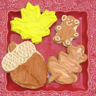 Fall Leaves, Acorn And Bear