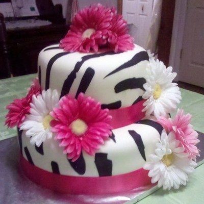 Zebra Print With Hot Pink Ribbon & Daisies