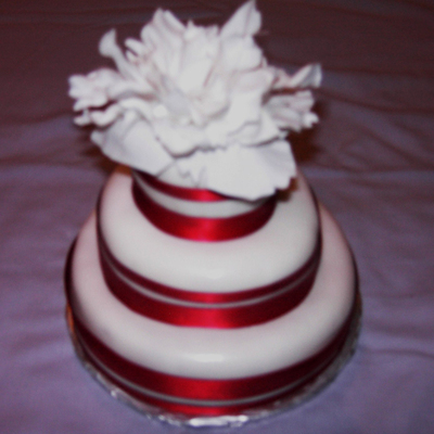 White W/red Ribbon 3 Tier Mini Cake