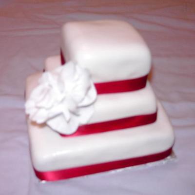 White Square W/red Ribbon 3 Tier Mini Cake