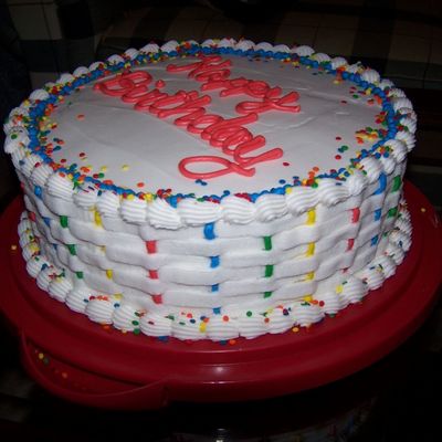 Birthday Cake With A Colorful Basket Weave