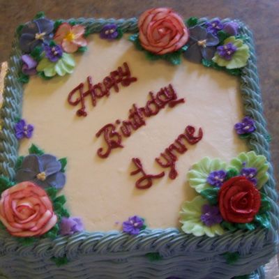 Flowers And Basketweave Birthday Cake