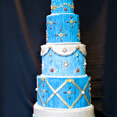 Gold And Blue Wedding Cake