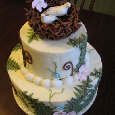Fern/bird Wedding Cake