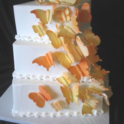 Orange Butterfly Square Wedding Cake