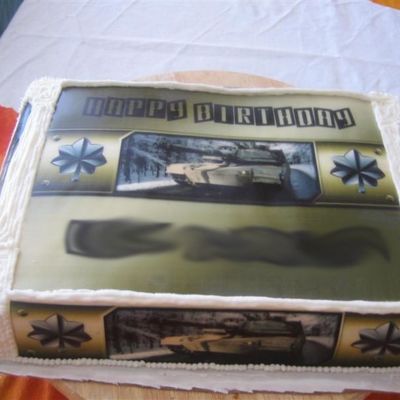 Yellow Cake, Filled With Apricot Bc, Frosted With Bc And Topped With Edible Image (Top And Sides)