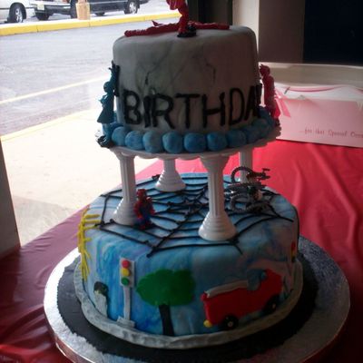 Spiderman, Street Scene, And Power Ranger Cake