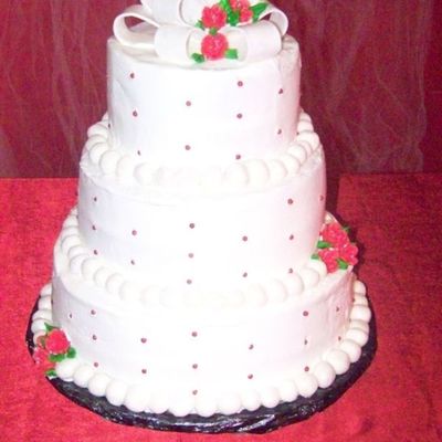 Red & White Wedding Cake! My 1St One Ever!