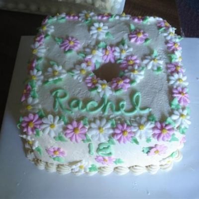 Angel Food Cake W/whipped Icing And Buttercream Flowers