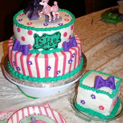 Pink French Poodle First Birthday Cake