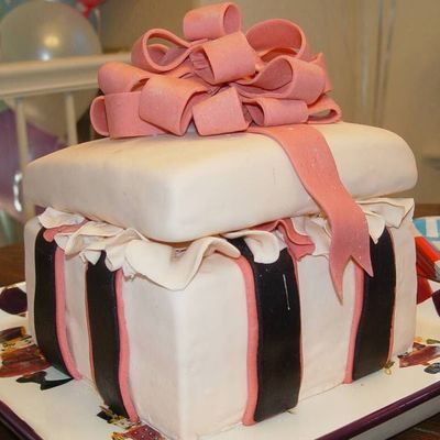 Pink And Black Birthday Present Cake