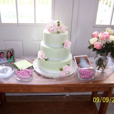 Celadon Luster Dusted Shower Cake With Gumpaste Flowers
