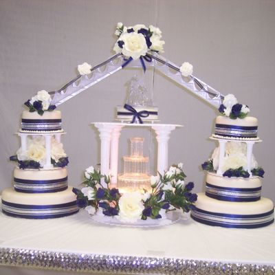Wedding Cake W/ Navy Stripe