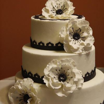 Classic Wedding Cake With Beautiful Anemones & Black Lace