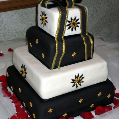 Ivory, Black And Gold Wedding Cake