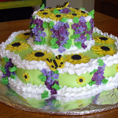 Sunflower And Lilac Birthday Cake