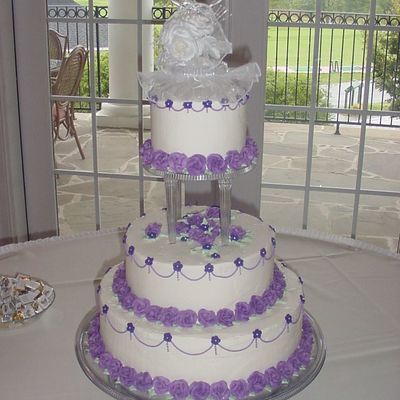 Purple Flowers Wedding Cake