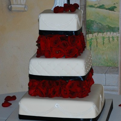 Square Fondant And Roses Wedding Cake--My Son's!