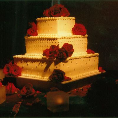 Stacked Square Silver-Beaded Cake