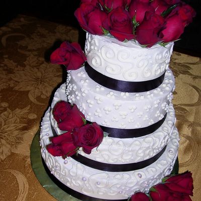 Roses And Ribbon Wedding Cake