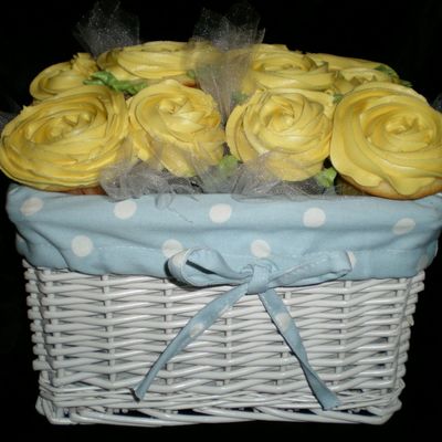 Yellow Rose Cupcake Basket