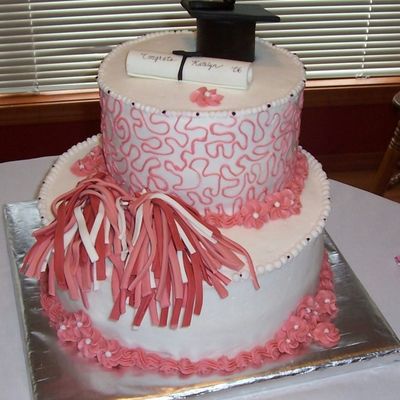 Graduation Cake W/ Pom Poms