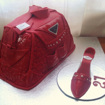 Red Handbag And Shoe Cake