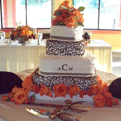 Ivory, Brown & Orange Wedding Cake