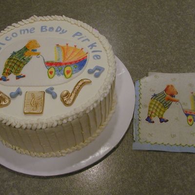 Bear Pushing Baby Carriage Shower Cake
