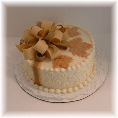 Fall Bow And Leaves Cake