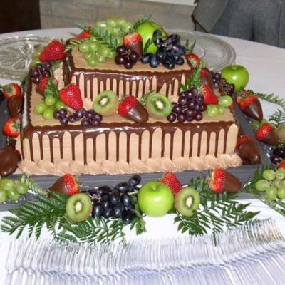 Groom's Cake With Fruits And Chocolate Dipped Strawberries