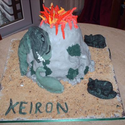 Volcano And Dinosaur Cake