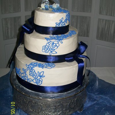 Ivory-Periwinkle Chocolate/white 3-Tier Wedding Cake