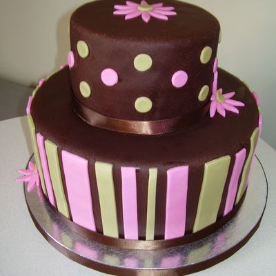 Brown, Pink And Green Cake