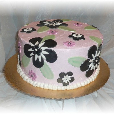 Pink & Black Flower Cake