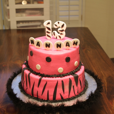 Zebra/polka Dot Birthday Cake